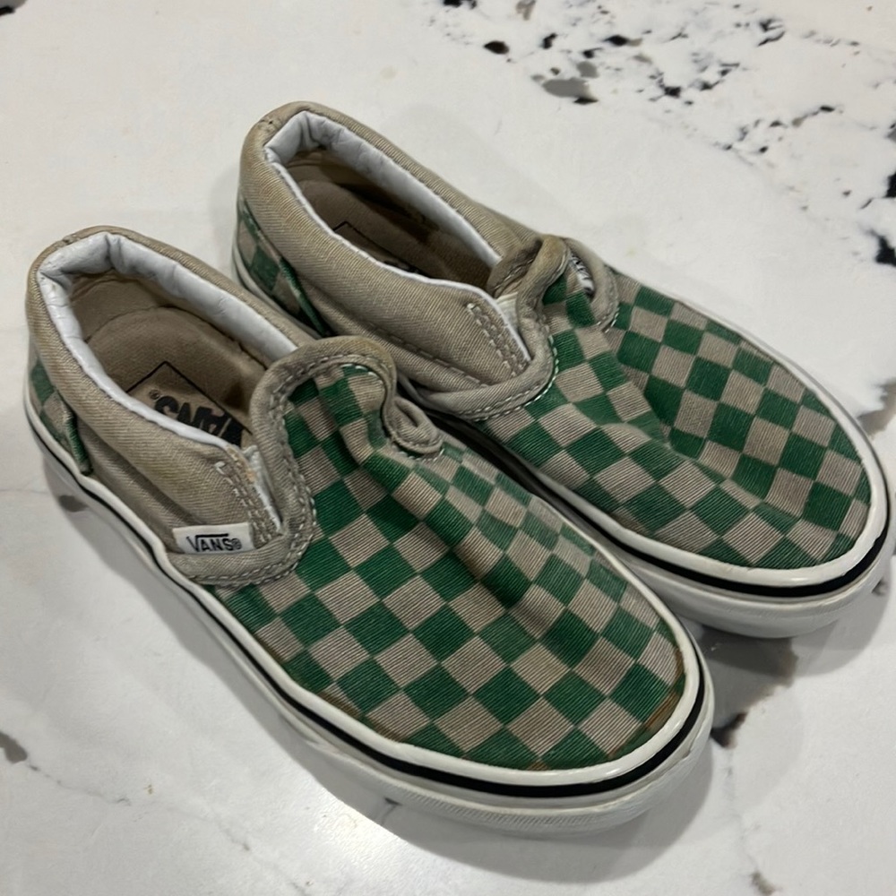 Green and grey checkered vans